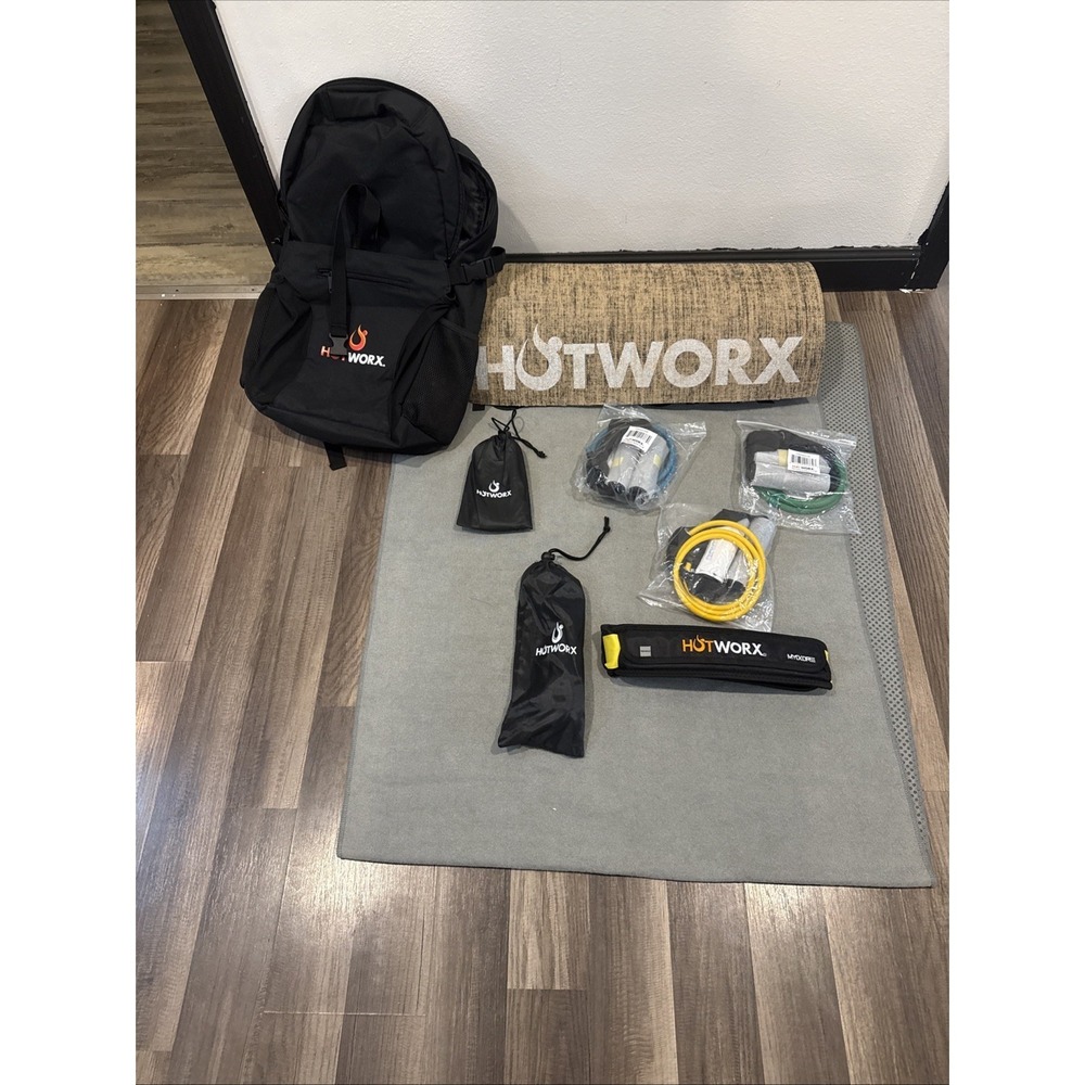 Hotworx Fitness Bundle Yoga Mat Towel Resistance Bands Belt Backpack